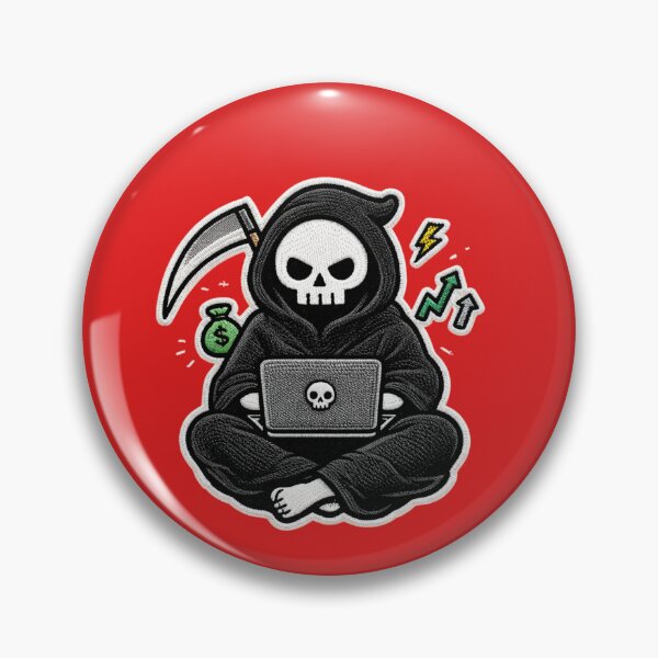 Item preview, Cute Grim Reaper Working on Laptop | Hustle Skeleton Patch Design designed and sold by ColorSplash123.