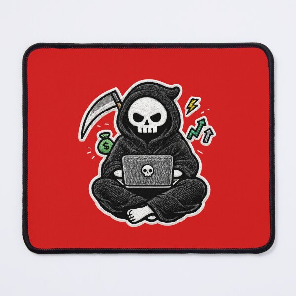 Item preview, Cute Grim Reaper Working on Laptop | Hustle Skeleton Patch Design designed and sold by ColorSplash123.