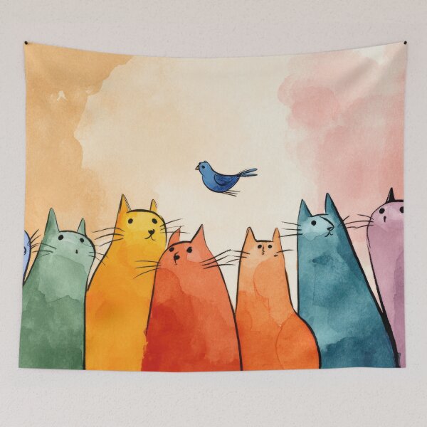 Item preview, Cats observe a bird in the sky designed and sold by anytka.