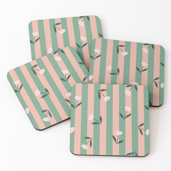 Item preview, Modern Minimalist Tulips on Teal and Rose Pink Stripes designed and sold by papierquarell.