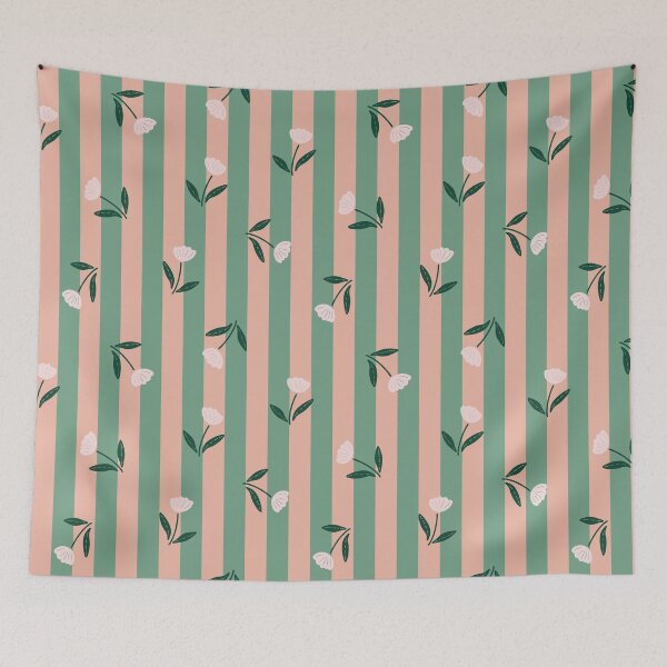 Item preview, Modern Minimalist Tulips on Teal and Rose Pink Stripes designed and sold by papierquarell.