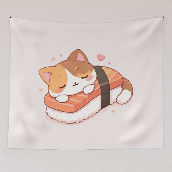 Item preview, Mochi Cozy Cat – sleeping on salmon sushi designed and sold by Mochi Studio.