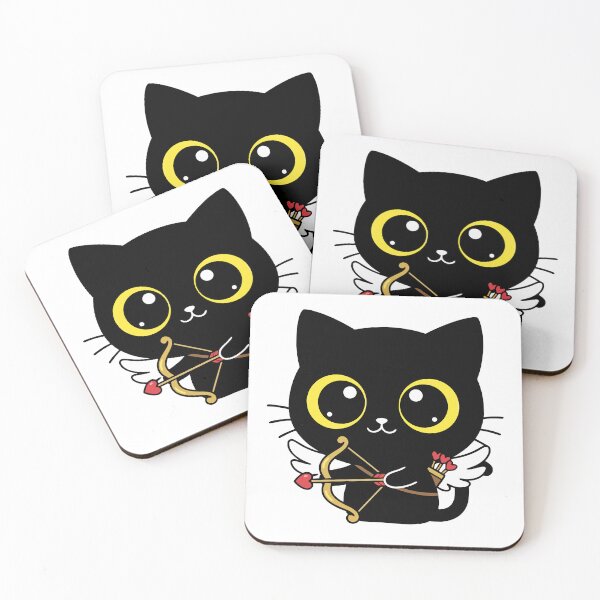 Item preview, Kafe Kawaii Coffee Cat Cupid Valentine - Cute Black Cat Angel designed and sold by Little Ant Studio.