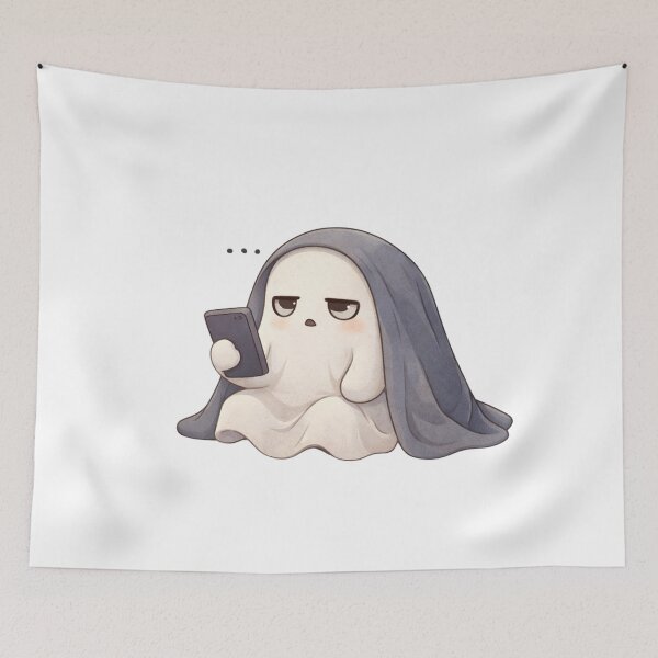 Item preview, Tired Ghost with Phone | Cute Kawaii Aesthetic | Relatable Introvert Mood Design designed and sold by The Mood Index.