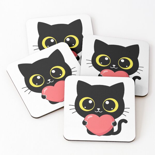 Item preview, Kafe Valentine Black Cat - Cute Coffee Cat Holding Love Heart designed and sold by Little Ant Studio.