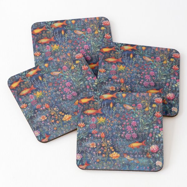 Item preview, Midnight Oasis Golden Fish and Wildflower Tapestry designed and sold by pinkal.