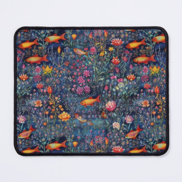 Item preview, Midnight Oasis Golden Fish and Wildflower Tapestry designed and sold by pinkal.