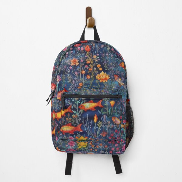 Item preview, Midnight Oasis Golden Fish and Wildflower Tapestry designed and sold by pinkal.