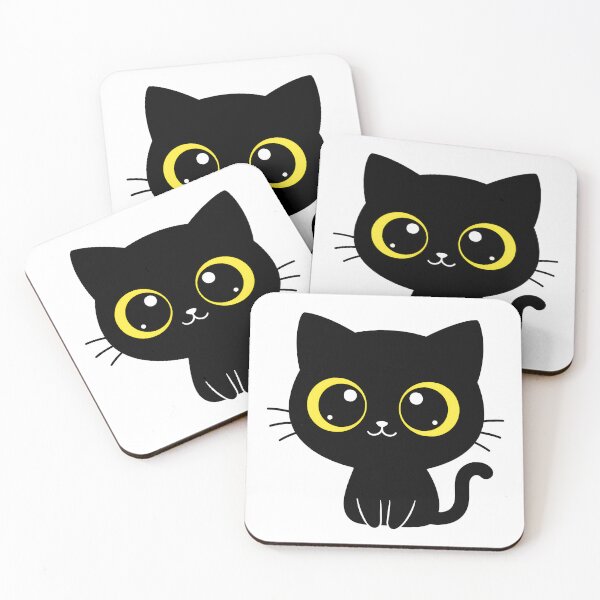 Item preview, Kafe the Black Cat - Coffee Inspired Cute Kitty Big Yellow Eyes designed and sold by Little Ant Studio.