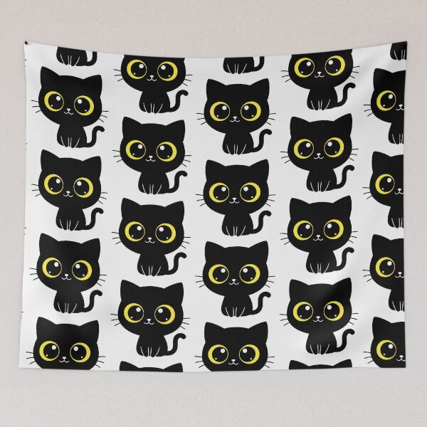 Item preview, Kafe the Black Cat - Coffee Inspired Cute Kitty Big Yellow Eyes designed and sold by Little Ant Studio.