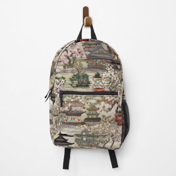 Item preview, Vintage Oriental Pagoda Garden and Cherry Blossom Pattern designed and sold by pinkal.