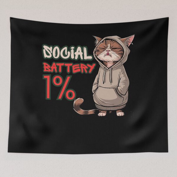 Item preview, Social Battery 1% Cat  – Funny Introvert Low Energy Meme designed and sold by StaticMood.