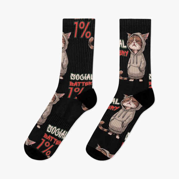 Item preview, Social Battery 1% Cat  – Funny Introvert Low Energy Meme designed and sold by StaticMood.