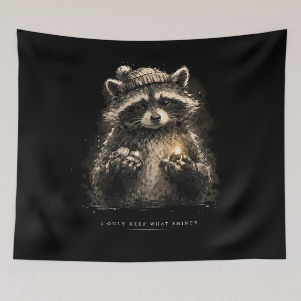Item preview, I Only Keep What Shines Raccoon Minimal Dark Aesthetic Animal Cozy Mood  designed and sold by JerdbordinShop.