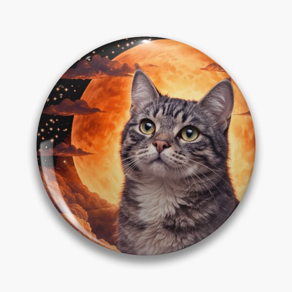 Item preview, Grey Tabby Cat Moon Art – Cute Striped Cat Celestial Pet Print Design designed and sold by PixelsPaws.