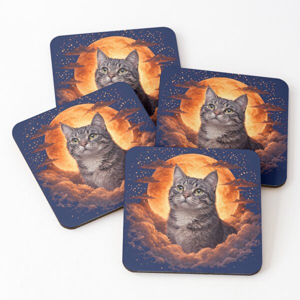 Item preview, Grey Tabby Cat Moon Art – Cute Striped Cat Celestial Pet Print Design designed and sold by PixelsPaws.