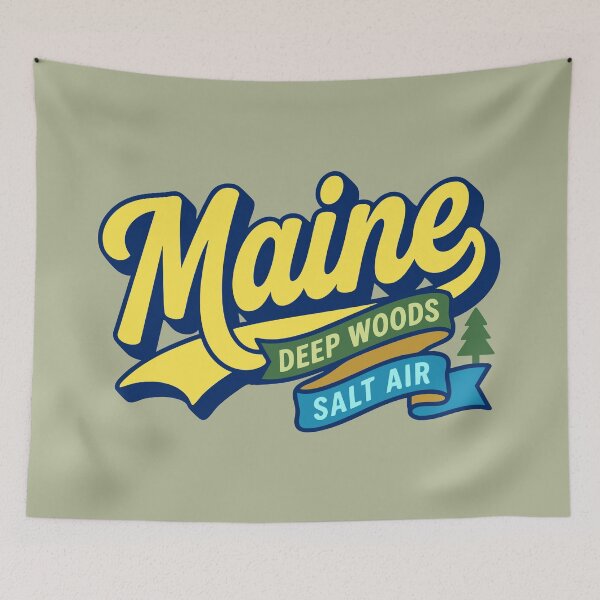 Item preview, Maine Retro Vintage Script Deep Woods and Salt Air Aesthetic Design designed and sold by Cozy-Old-Pub.