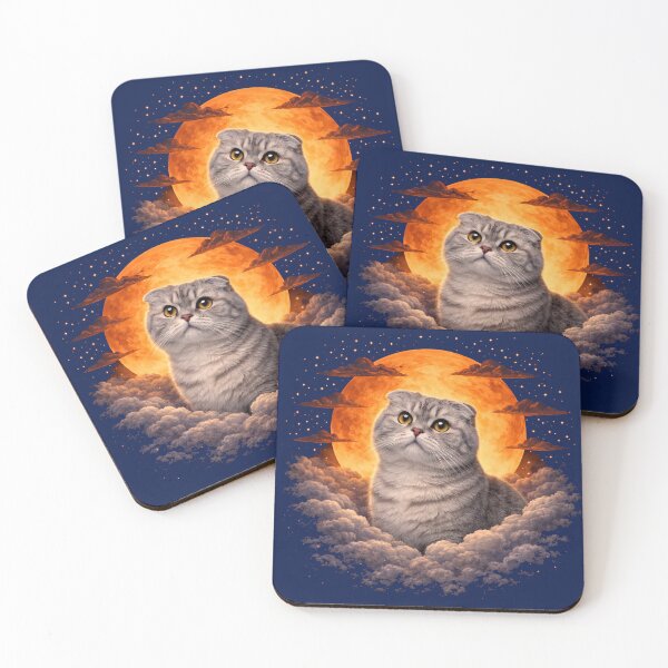 Item preview, Scottish Fold Moon Art – Cute Folded Ear Cat Celestial Pet Print Design designed and sold by PixelsPaws.
