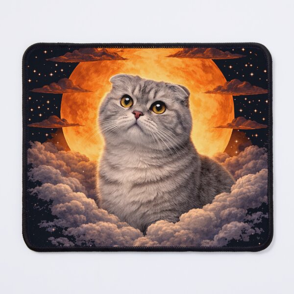 Item preview, Scottish Fold Moon Art – Cute Folded Ear Cat Celestial Pet Print Design designed and sold by PixelsPaws.