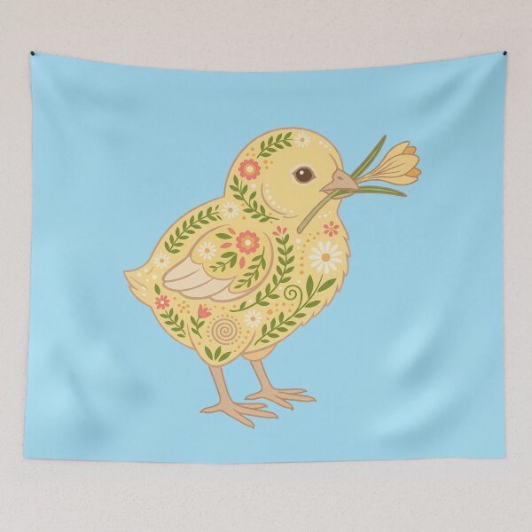 Item preview, Cute Easter Spring Chick Holding a Crocus – Scandinavian Folk Art by heidiannemorris © designed and sold by FOLK ART FUSION by heidiannemorris.