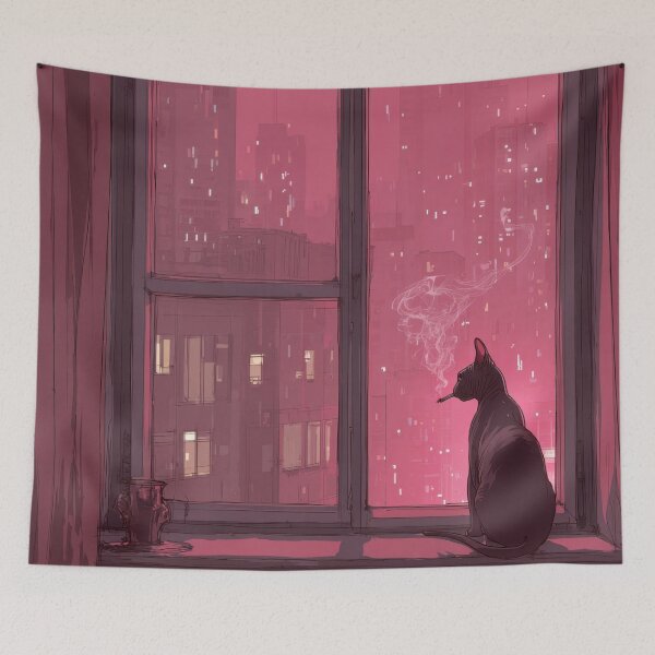 Item preview, Cat sits by window at night designed and sold by anytka.