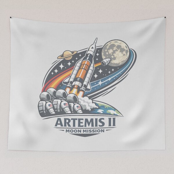 Item preview, Artemis II Moon Mission Washed Effect T-Shirt – Vintage Space Exploration Graphic with Astronauts & Cosmic Journey Design designed and sold by paulo silveira.