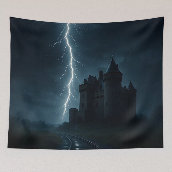 Item preview, Castle in a thunderstorm with lightning over a night landscape (AI generated) designed and sold by MS - AI - creative.