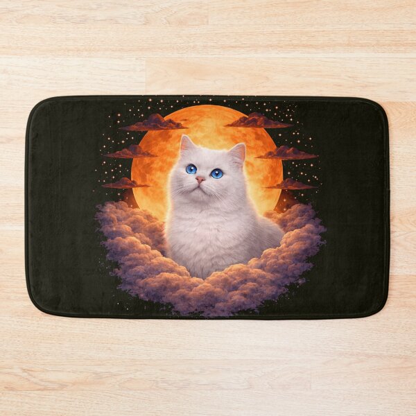 Item preview, White Cat Blue Eyes Moon Art – Celestial Cute Cat Print Design designed and sold by PixelsPaws.