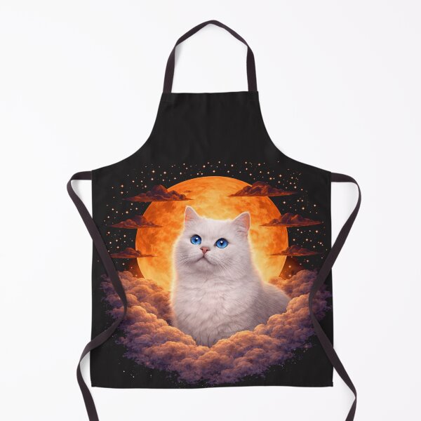 Item preview, White Cat Blue Eyes Moon Art – Celestial Cute Cat Print Design designed and sold by PixelsPaws.