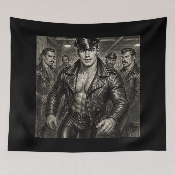Item preview, Vintage Gay Leather Legends Berlin Bikers "Come Here" Tom of Finland Tribute Gay Pride Graphic Design designed and sold by ItsAKinkThing.