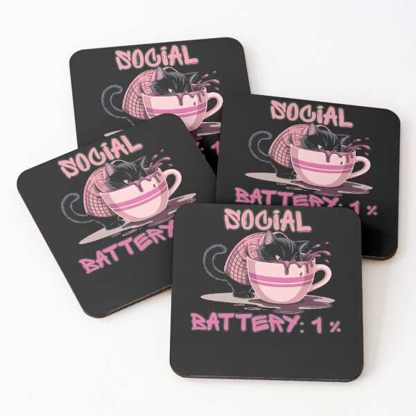 Item preview, Social Battery 1% Cat  – Funny Introvert Low Energy Meme  designed and sold by StaticMood.