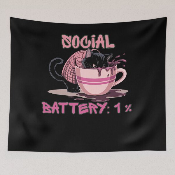 Item preview, Social Battery 1% Cat  – Funny Introvert Low Energy Meme  designed and sold by StaticMood.
