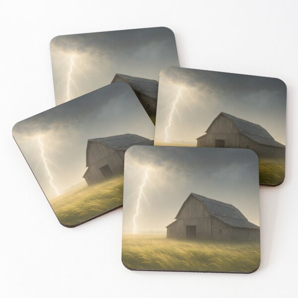 Item preview, Thunderstorm over a field with a barn and lightning in the storm light (AI generated) designed and sold by MS - AI - creative.