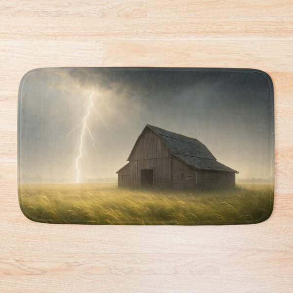 Item preview, Thunderstorm over a field with a barn and lightning in the storm light (AI generated) designed and sold by MS - AI - creative.