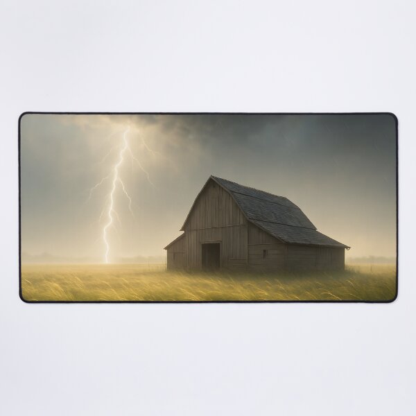 Item preview, Thunderstorm over a field with a barn and lightning in the storm light (AI generated) designed and sold by MS - AI - creative.