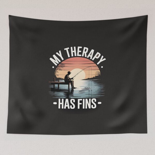 Item preview, My Therapy Has Fins – Vintage Sunset Fishing Fisherman Silhouette designed and sold by Naviora.