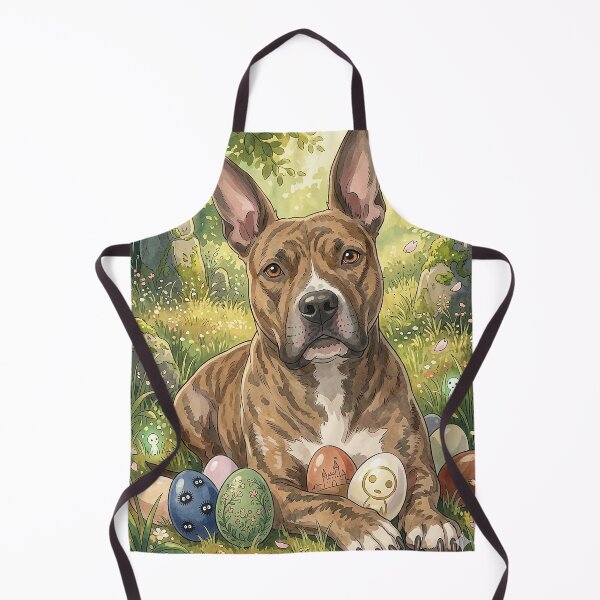 Item preview, Brindle Pit Bull in Magic Forest with Easter Eggs - Cute Pitbull Dog Art designed and sold by PetManiaStudio.