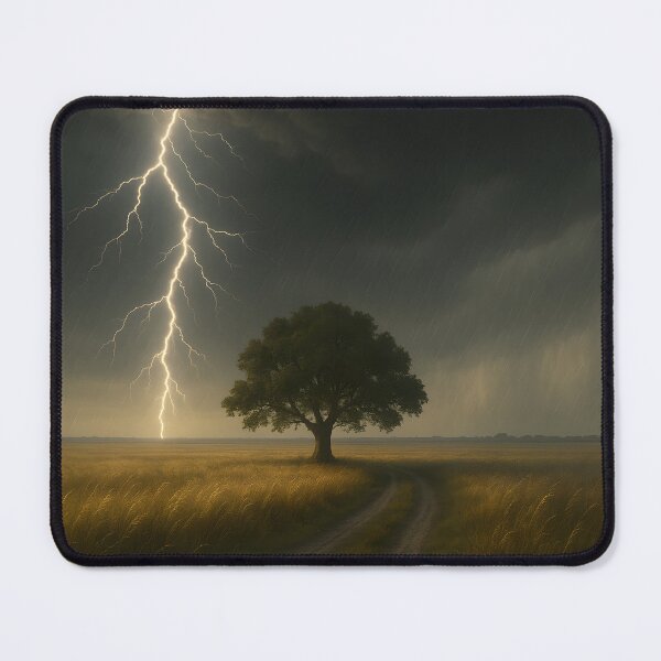 Item preview, Lightning over a lone tree in a thunderstorm field with storm light (AI generated) designed and sold by MS - AI - creative.