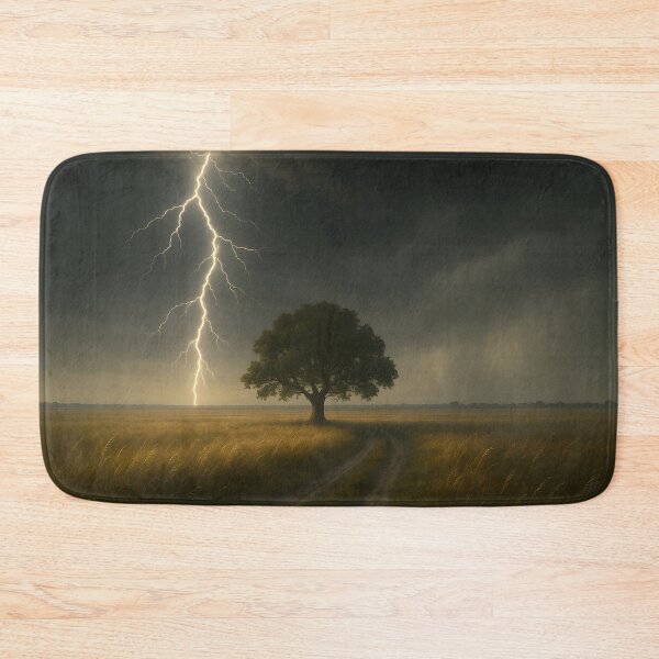 Item preview, Lightning over a lone tree in a thunderstorm field with storm light (AI generated) designed and sold by MS - AI - creative.