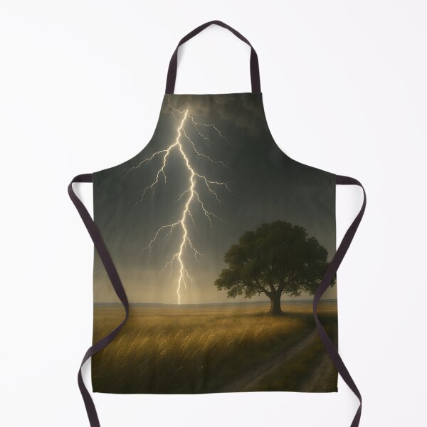 Item preview, Lightning over a lone tree in a thunderstorm field with storm light (AI generated) designed and sold by MS - AI - creative.