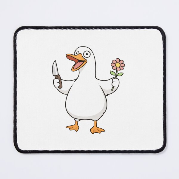 Item preview, Funny Goose with Knife and Flower | Cute but Dangerous Duck Meme Sticker designed and sold by KhananiStudio.