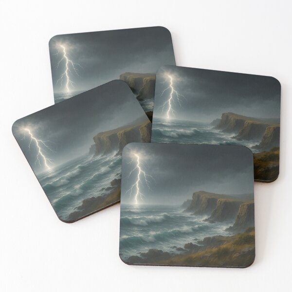Item preview, Storm over the cliffs with lightning over the sea (AI generated) designed and sold by MS - AI - creative.