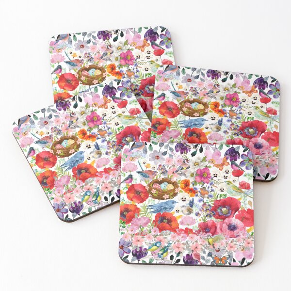 Item preview, Watercolor Spring Garden & Easter Nest Pattern - Vibrant Floral Background with Songbirds and Butterflies designed and sold by VibranPalette.