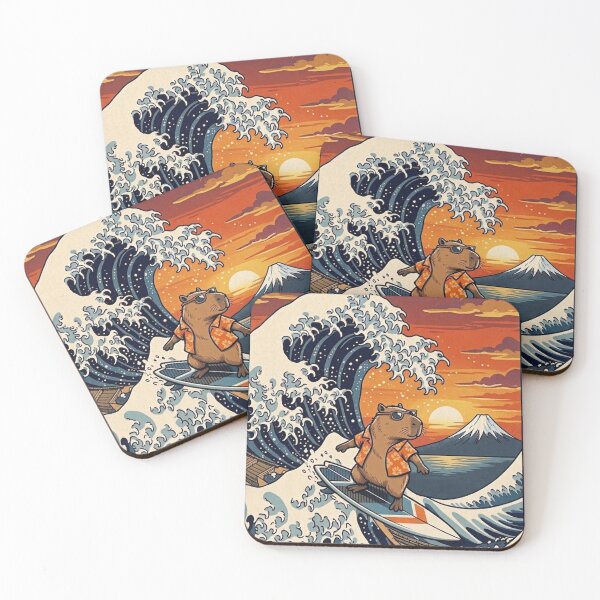 Item preview, Funny Capybara Surfer Kanagawa Wave Japanese Sunset Vintage Boys Girls Kids designed and sold by FurryHavenPH.