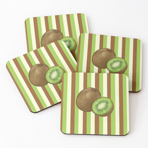 Item preview, Kiwi Fruit Illustration with Green Brown Stripes Retro Summer Aesthetic designed and sold by joleyjl.