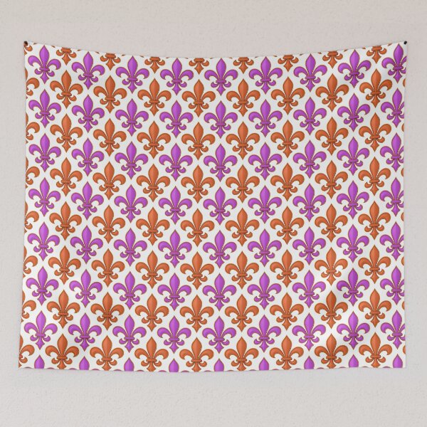 Artikelvorschau, Weiß-Orange-Lila-Fleur-de-lis-Design entworfen und verkauft von PatternTitan.