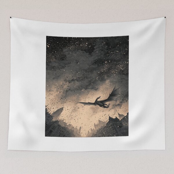 Item preview, Flying Dragon Ruined City Dark Fantasy Apocalypse designed and sold by NicolasGlowArt.