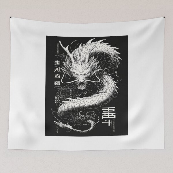 Item preview, Japanese Dragon Black White Art Mythical Creature designed and sold by NicolasGlowArt.