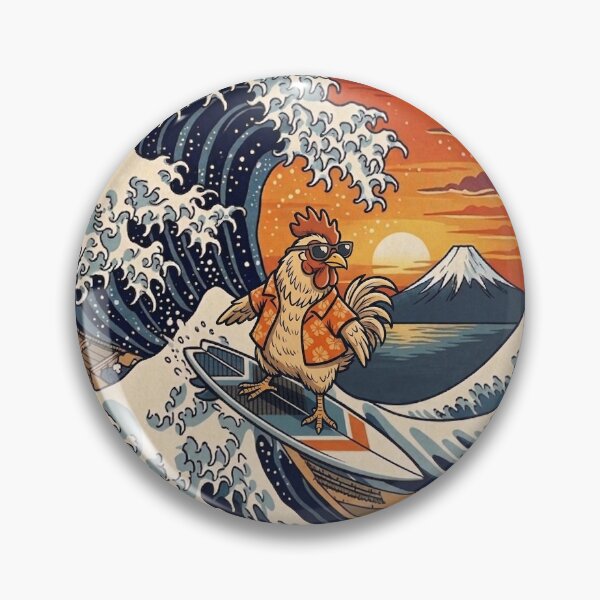 Item preview, Funny Chicken Surfer Kanagawa Wave Japanese Sunset Vintage Boys Girls Kids designed and sold by FurryHavenPH.