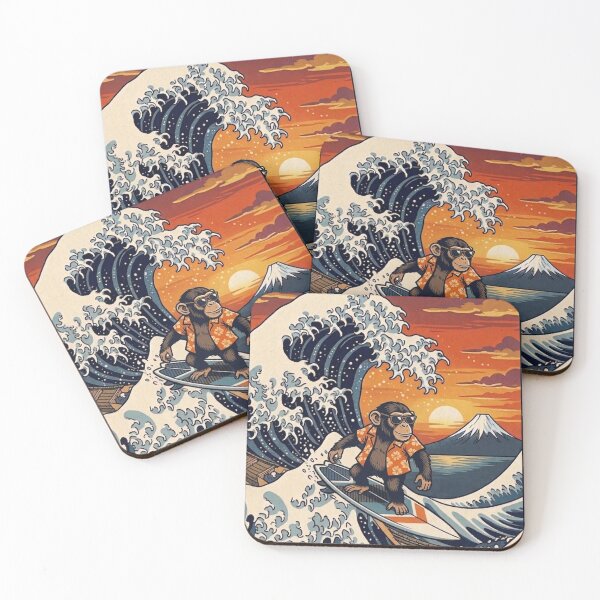 Item preview, Funny Chimpanzee Surfer Kanagawa Wave Japanese Sunset Vintage Boys Girls Kids designed and sold by FurryHavenPH.